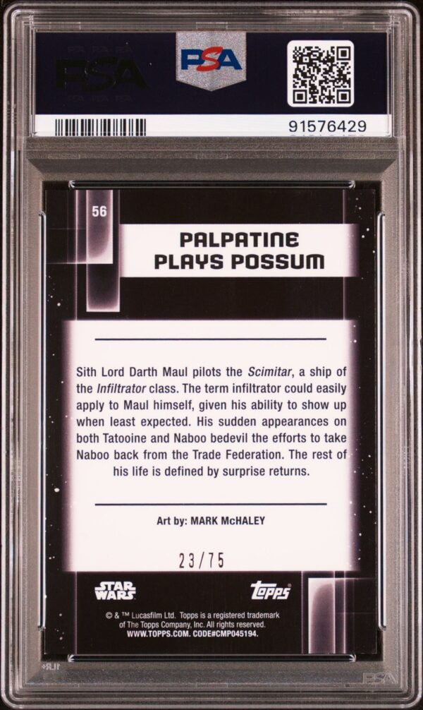 2021 Topps Chrome Star Wars Galaxy 56 Palpatine Plays Possum Prism Refractor /75 PSA 9 - Image 3