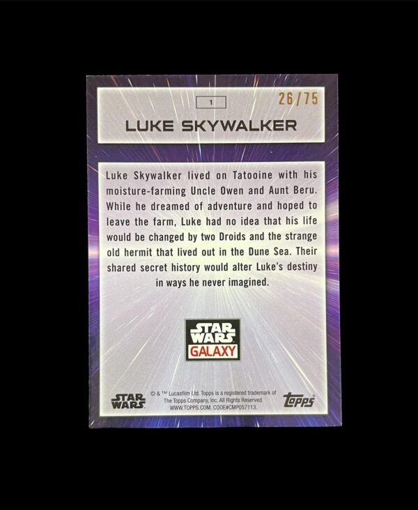 2022 Topps Star Wars Chrome Galaxy 1 Luke Skywalker Prism Refractor /75 - Image 2