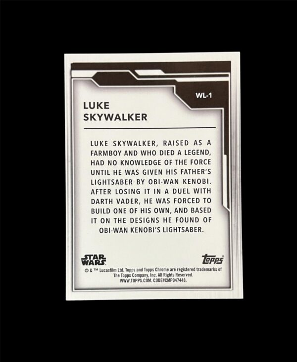 2021 Topps Star Wars Chrome Legacy Wielders of the Lightsaber WL-1 Luke Skywalker Black Refractor /10 - Image 2