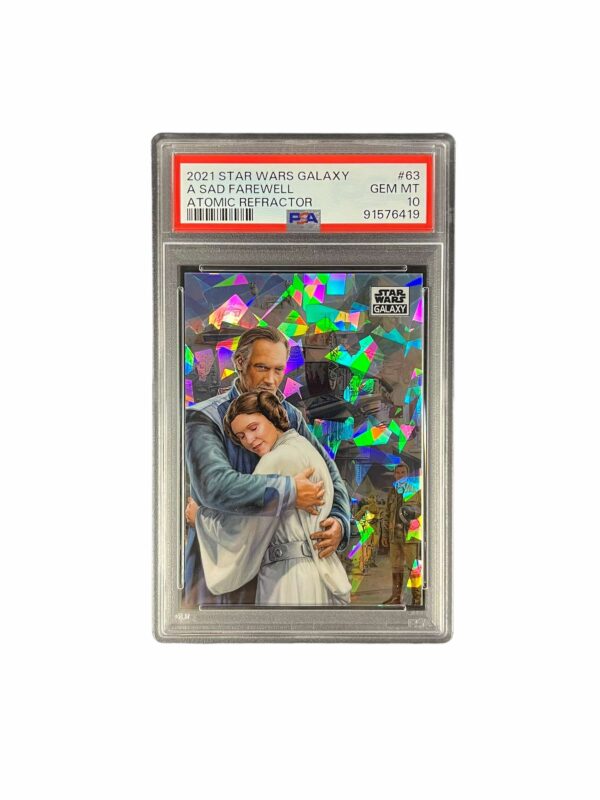 2021 Topps Chrome Star Wars Galaxy 63 A Sad Farewell Atomic Refractor /150 PSA 10 Princess Leia, Bail Organa
