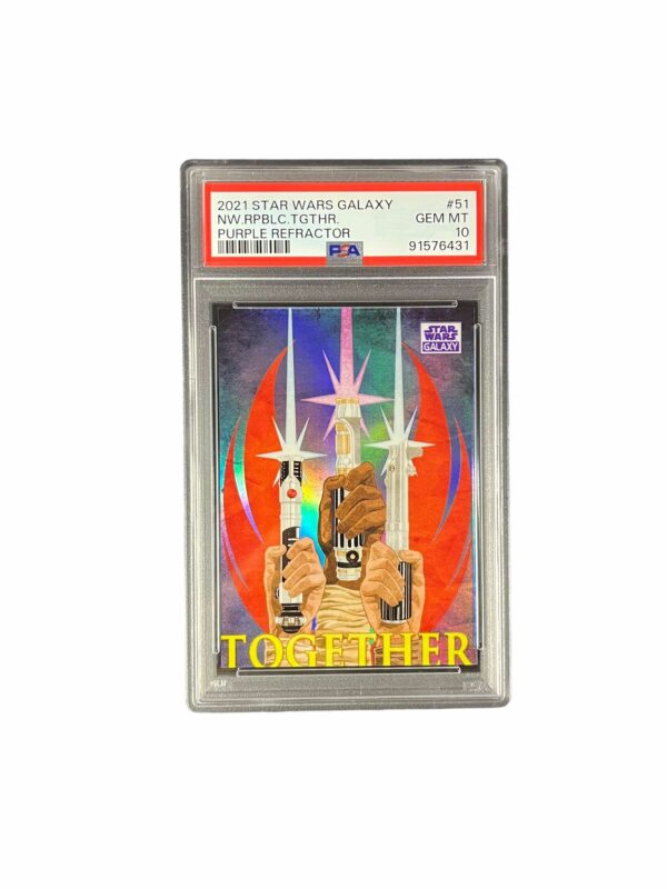 2021 Topps Chrome Star Wars Galaxy 51 New Republic: Together Purple Refractor /25 PSA 10 Mace Windu, Obi-Wan Kenobi, Skywalker