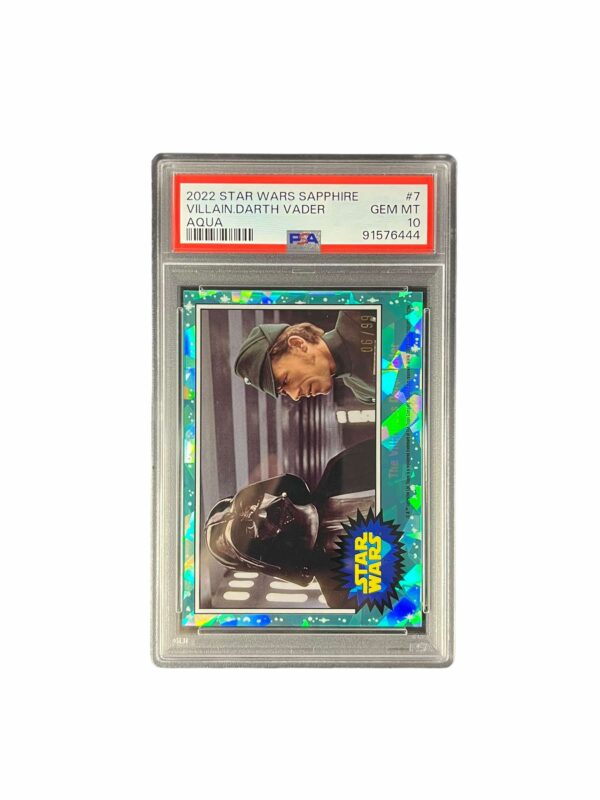 2022 Topps Star Wars Sapphire 7 The Villainous Darth Vader Aqua Refractor /99 PSA 10