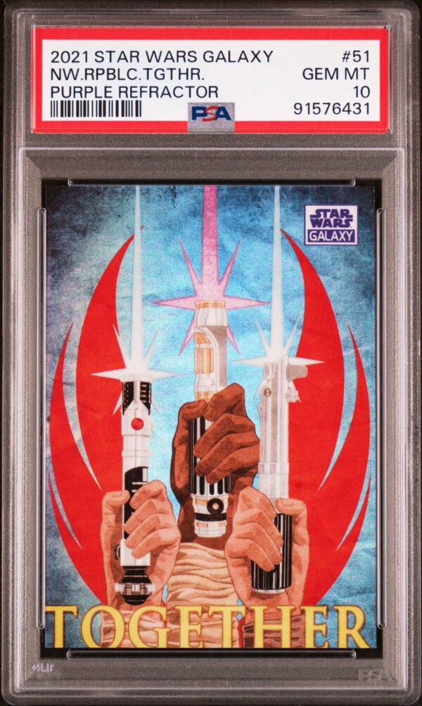 2021 Topps Chrome Star Wars Galaxy 51 New Republic: Together Purple Refractor /25 PSA 10 Mace Windu, Obi-Wan Kenobi, Skywalker - Image 2
