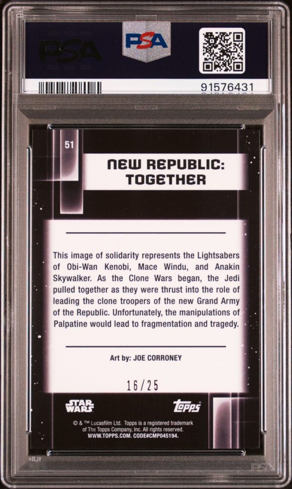 2021 Topps Chrome Star Wars Galaxy 51 New Republic: Together Purple Refractor /25 PSA 10 Mace Windu, Obi-Wan Kenobi, Skywalker - Image 3