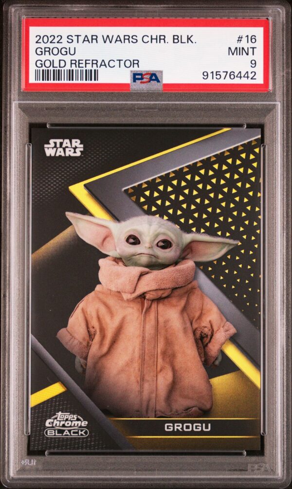 2022 Topps Chrome Black Star Wars 16 Grogu Gold Refractor /25 PSA 9 - Image 2