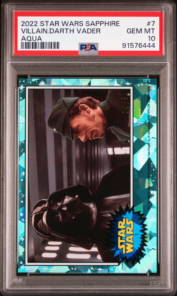 2022 Topps Star Wars Sapphire 7 The Villainous Darth Vader Aqua Refractor /99 PSA 10 - Image 2