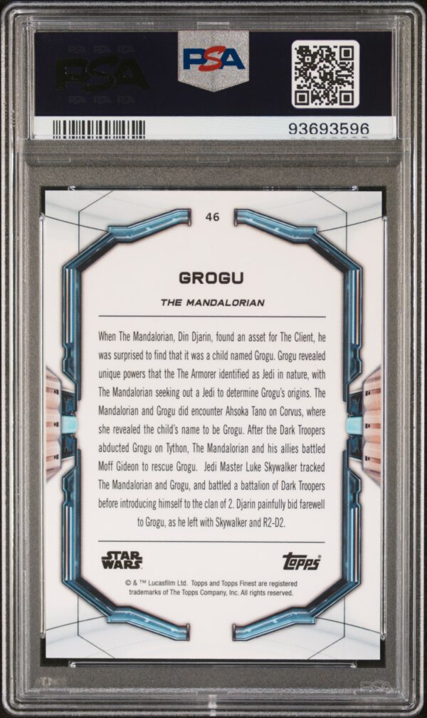 2022 Topps Finest Star Wars 46 Grogu Blue Refractor /150 PSA 10 - Image 3