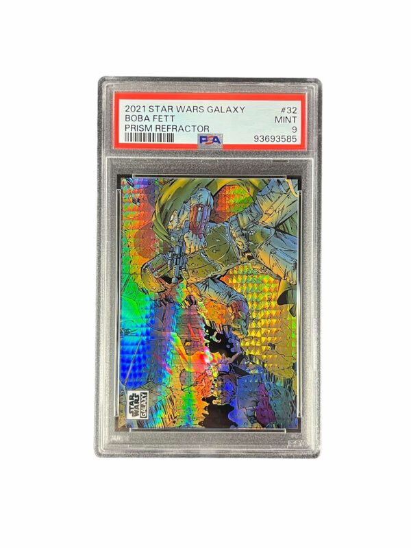 2021 Topps Chrome Star Wars Galaxy 32 Boba Fett Prism Refractor /75 PSA 9
