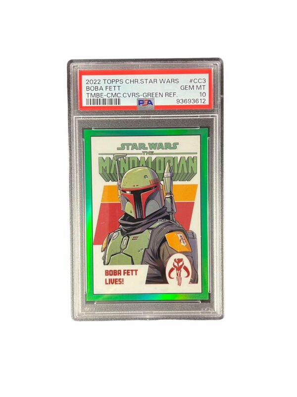 2022 Topps Chrome Star Wars Beskar Comic Covers CC3 Boba Fett Green Refractor /50 PSA 10