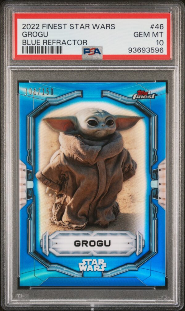2022 Topps Finest Star Wars 46 Grogu Blue Refractor /150 PSA 10 - Image 2