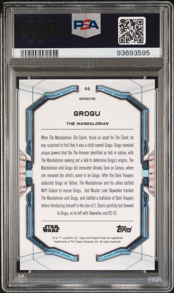 2022 Topps Finest Star Wars 46 Grogu Refractor PSA 10 - Image 3