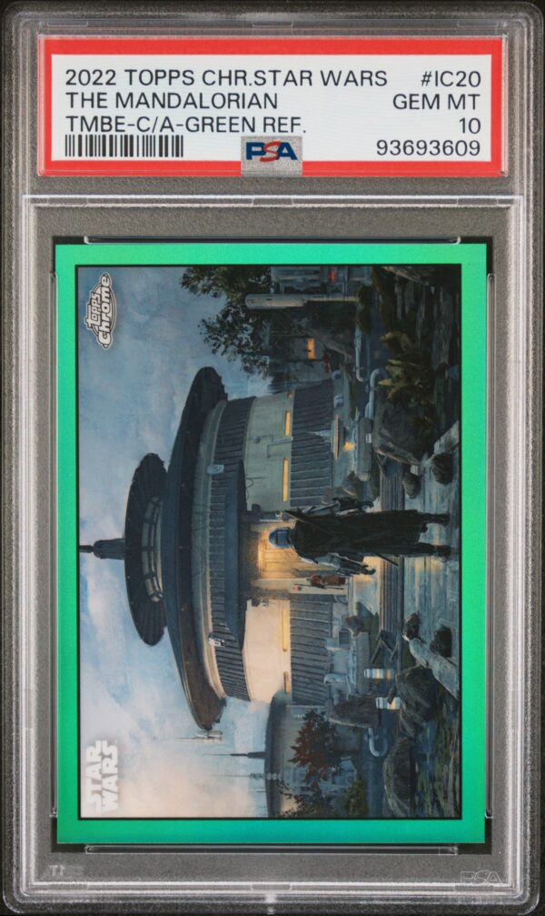 2022 Topps Chrome Star Wars Beskar Concept Art IC20 The Mandalorian Green Refractor /50 PSA 10 - Image 2
