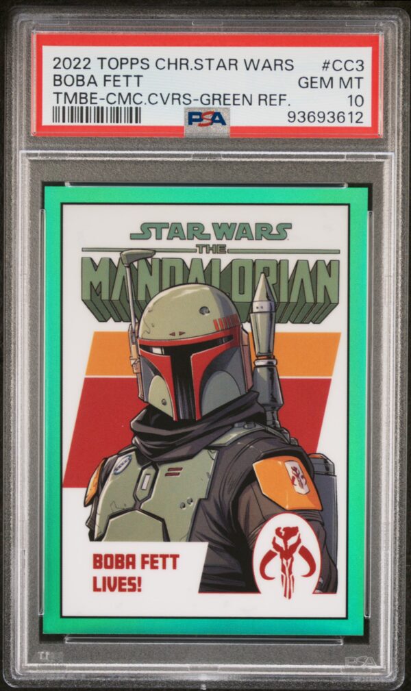 2022 Topps Chrome Star Wars Beskar Comic Covers CC3 Boba Fett Green Refractor /50 PSA 10 - Image 2