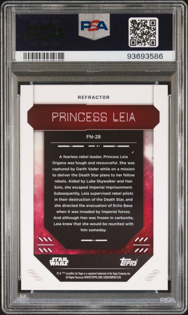 2023 Topps Finest Star Wars FN28 Princess Leia Refractor PSA 10 - Image 3